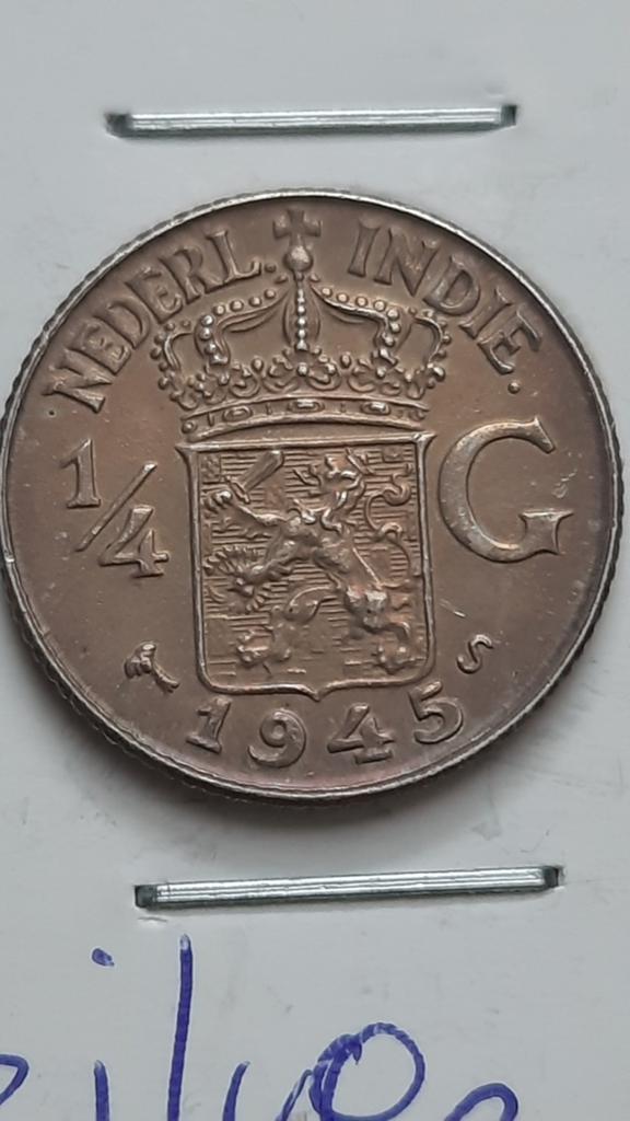 Nederlands-Indië ¼ gulden 1945  (Zilver), Postzegels en Munten, Munten | Nederland, Ophalen of Verzenden, Losse munt, Zilver