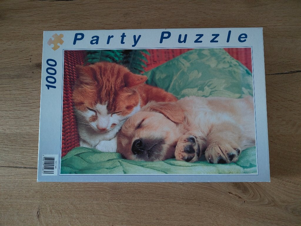 Party puzzel Poes en Hond 1000 st., Hobby en Vrije tijd, Denksport en Puzzels, Ophalen of Verzenden, 500 t/m 1500 stukjes, Zo goed als nieuw