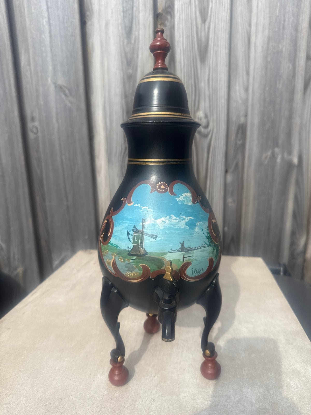 Antieke Nederlandse Samovar met Molenlandschap, Ophalen of Verzenden