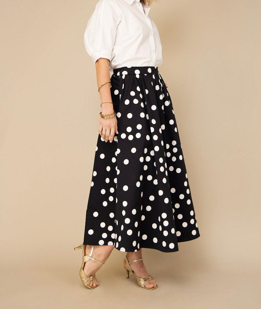 Anna van Toor rok dots maat L nieuwe collectie, Zwart, Maat 42/44 (L), Nieuw, Onder de knie
