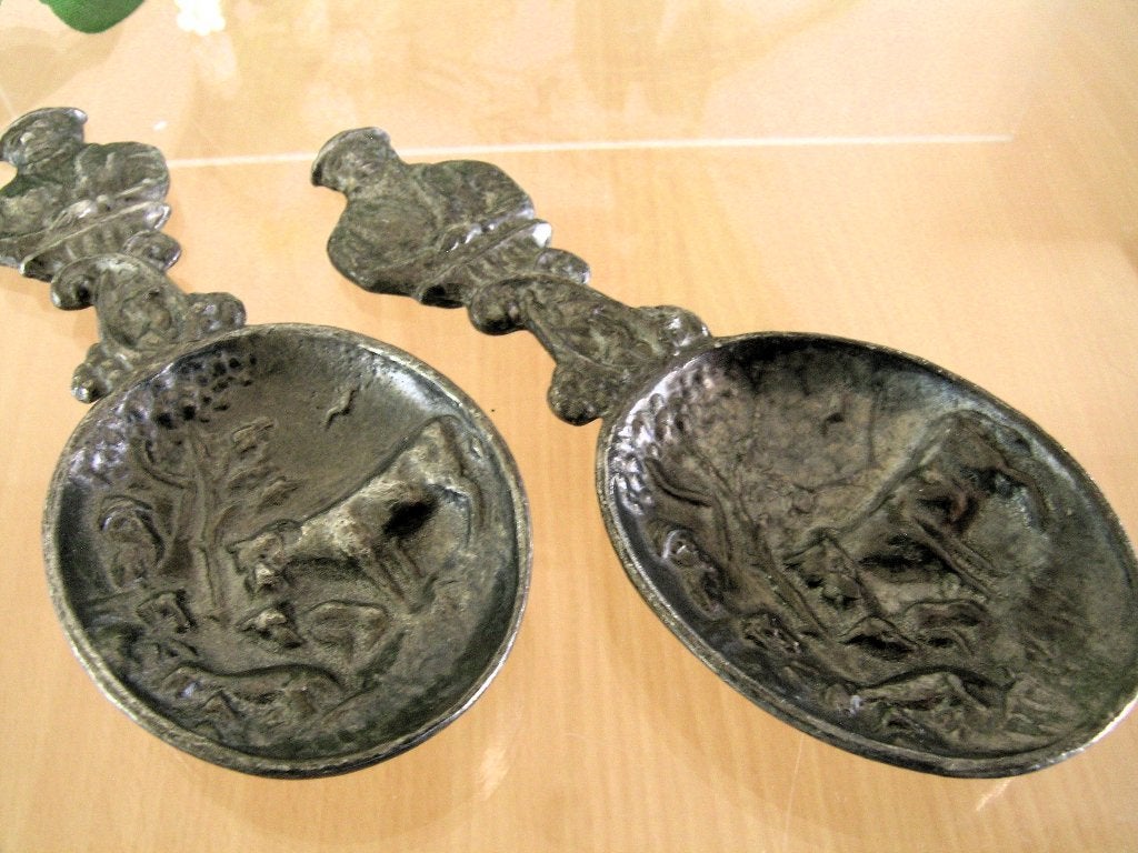 Antiek Tin theeschep/suikerschep/lepel Tingieterij Tiel 2x, Ophalen of Verzenden