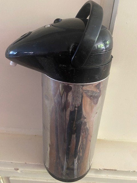 Thermoskan RVS met hendel en pomp..1.8 liter, Ophalen, Zilver, Metaal, Overige typen