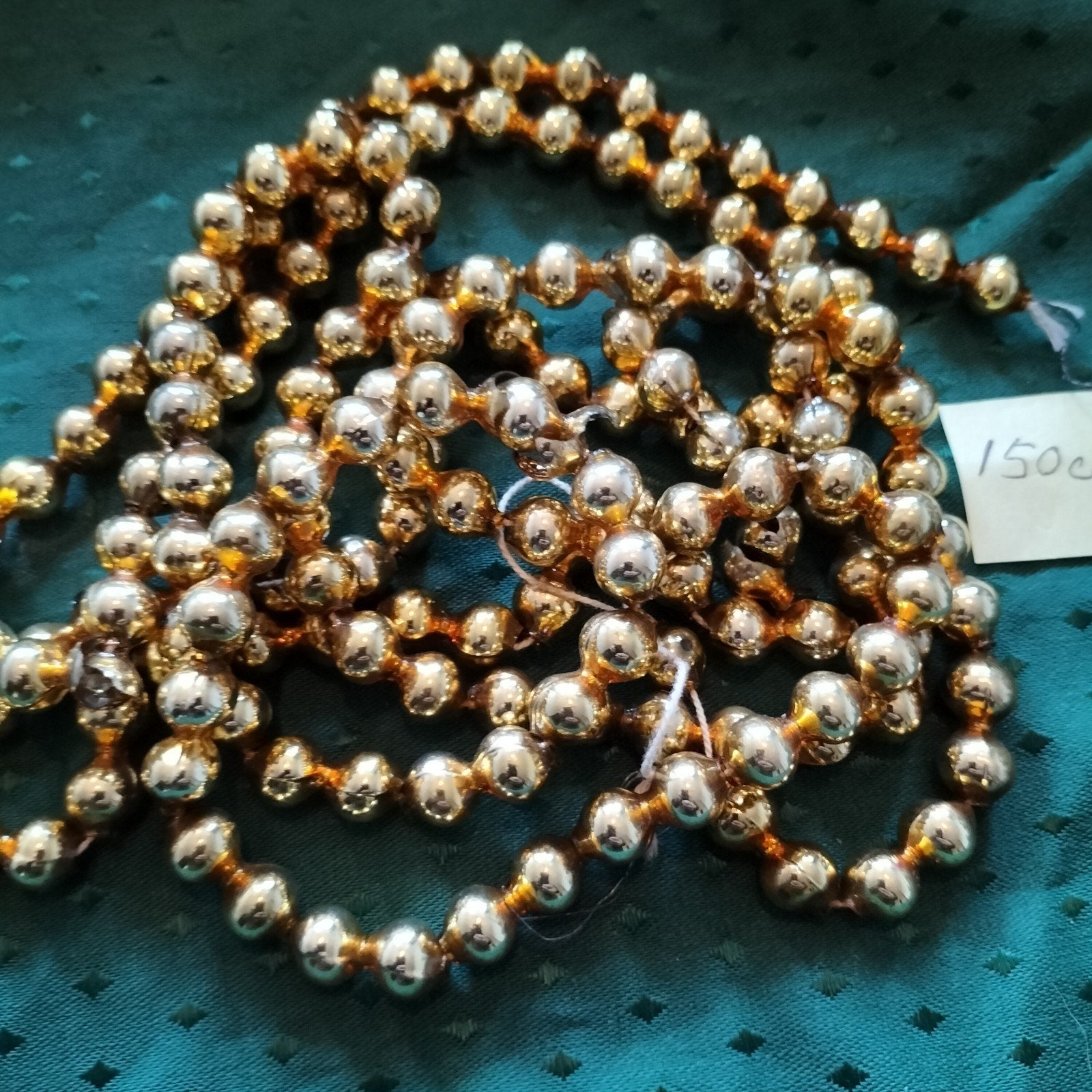 oude kerstversiering, glas kralen slinger goud kleurig., Ophalen of Verzenden