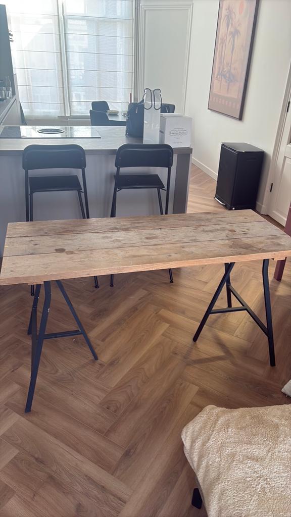 Steigerhouten tafelplank met schagen (bureau/eettafel), Ophalen of Verzenden, Rechthoekig, 200 cm of meer, 50 tot 100 cm