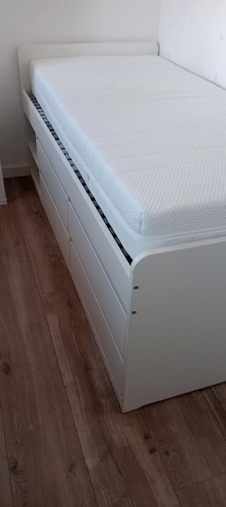 Stoere jongensbed, Ophalen, 90 cm, Eenpersoons, Wit