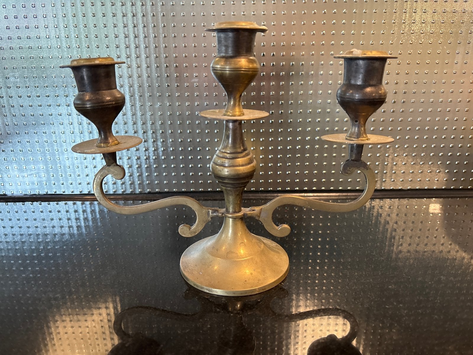 Antieke bronzen kandelaar met drie armen, Antiek en Kunst, Ophalen of Verzenden, Koper of Brons