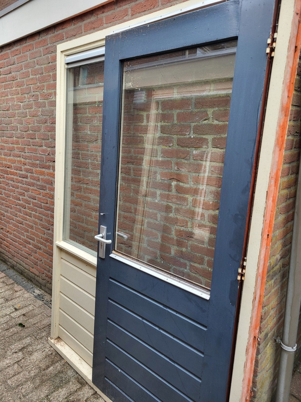 Gebruikte buitendeur met glas en zijpaneel, Doe-het-zelf en Verbouw, Ophalen, Gebruikt, Buitendeur, Glas