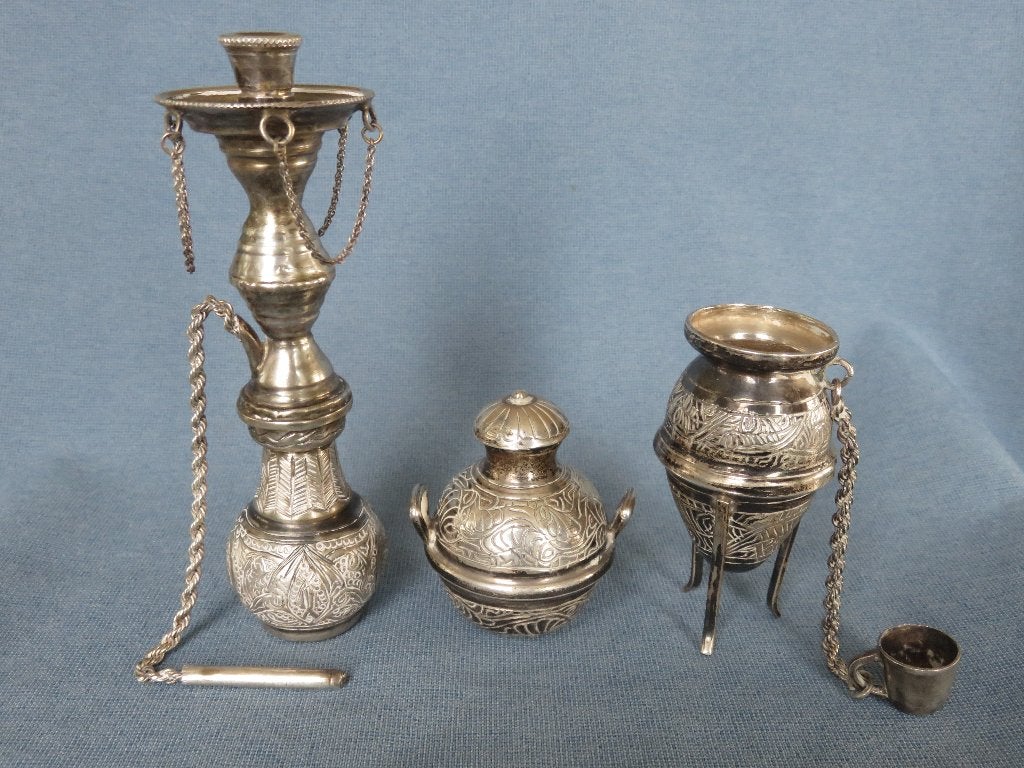 Antiek oosters miniatuur set in zilver - 19e - 20e eeuw, Ophalen of Verzenden, Zilver