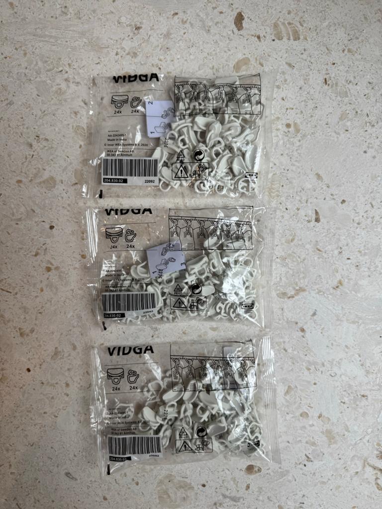 IKEA VIDGA Runner en haak, wit (3x 24 stuks), Ophalen, Minder dan 50 cm, Wit, Nieuw
