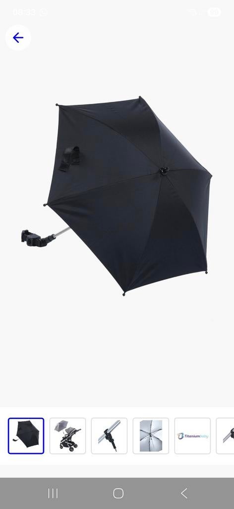 Titaniumbaby parasol met universele klem UV 50+ zwart, Ophalen, Zo goed als nieuw