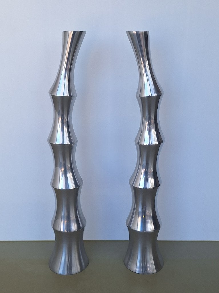 div. paar vintage design aluminium vazen bamboe boom-stam, 77 cm, Gebruikt, Overige kleuren, Ophalen of Verzenden