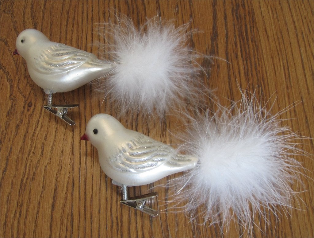 Kerst - twee witte brocante vogeltjes, Ophalen of Verzenden