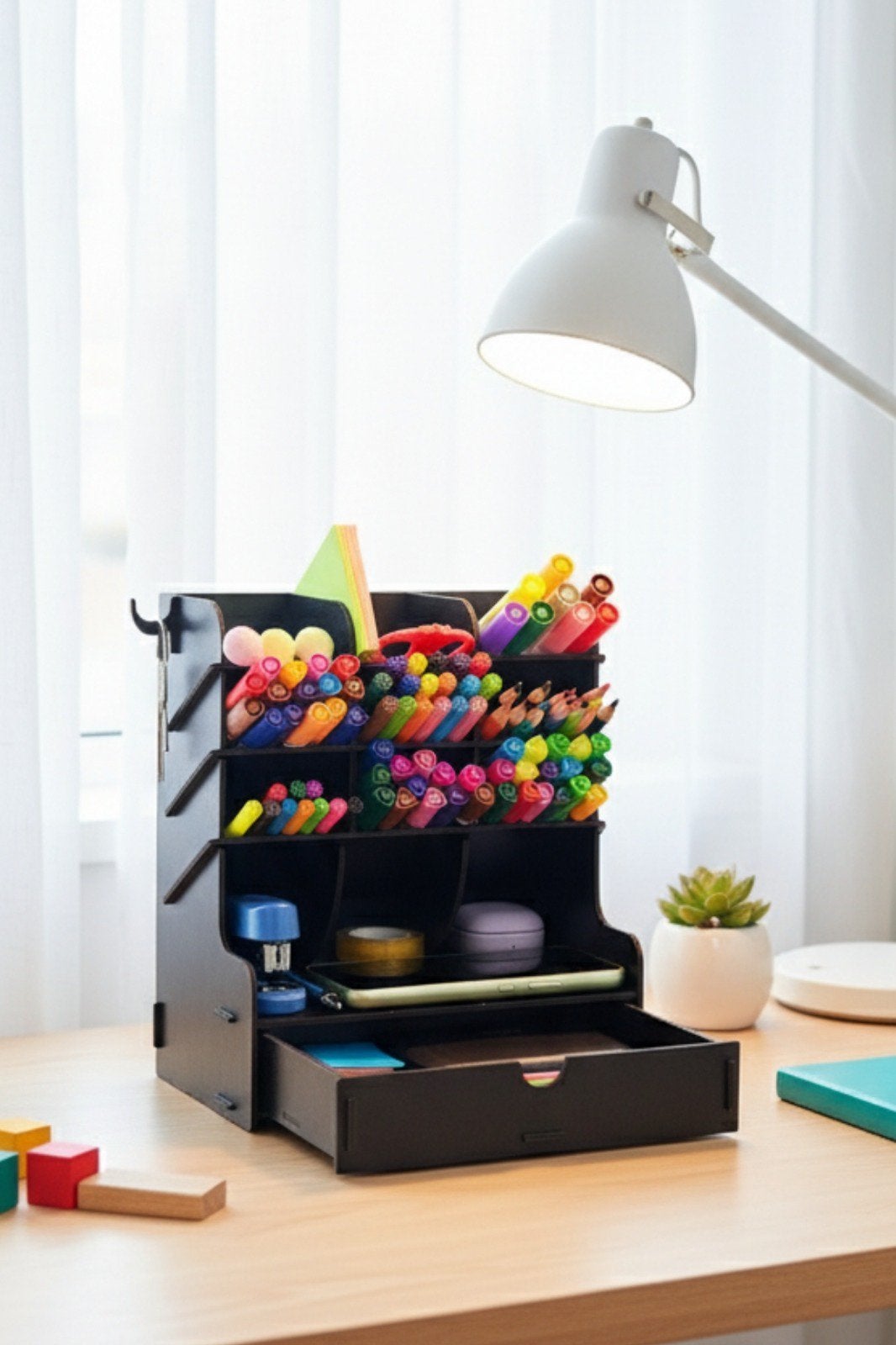 Simux Gird Houten Bureau Organizer met Lade – 9 Vakken Zwart, Diversen, Ophalen of Verzenden, Nieuw