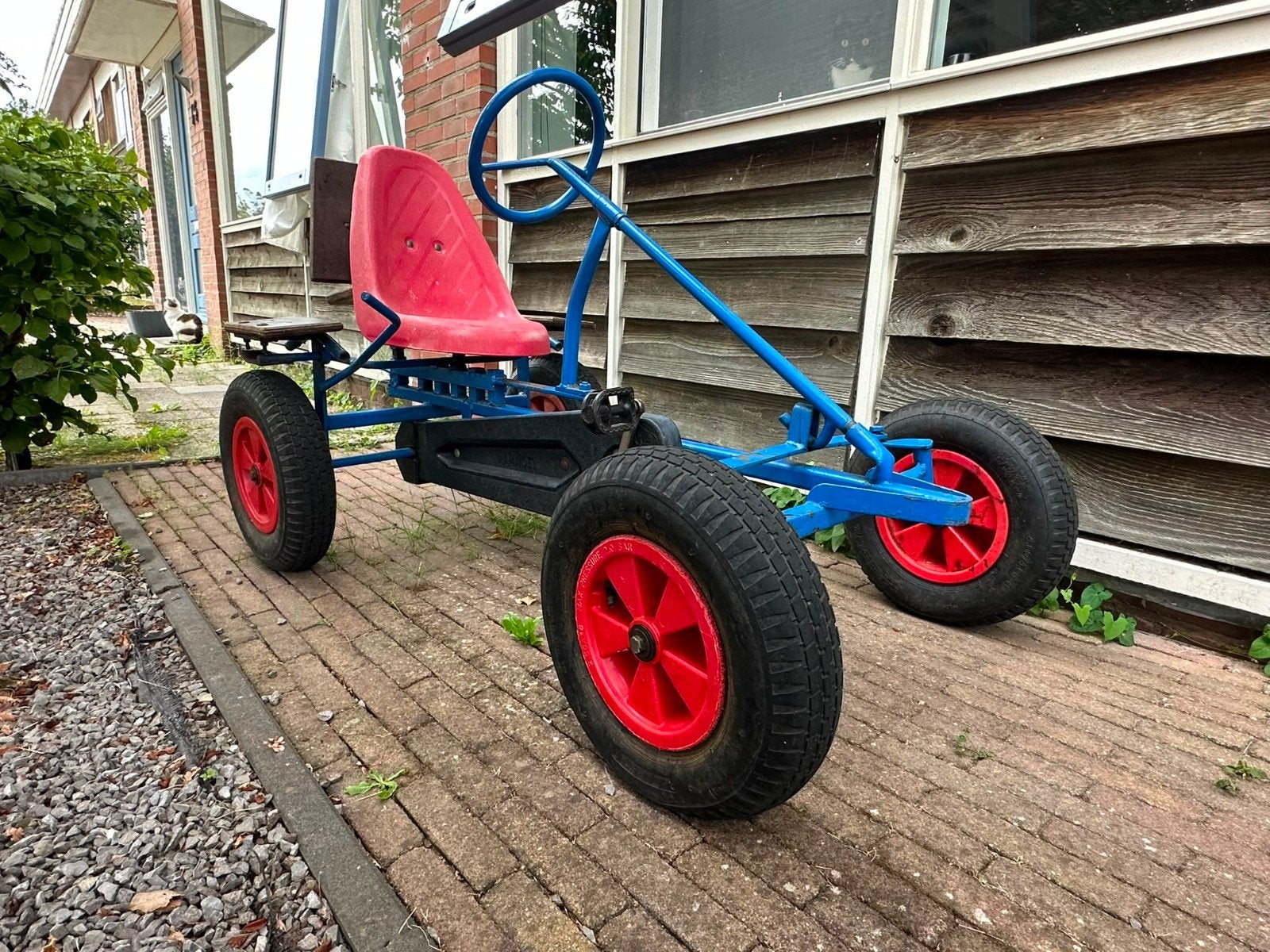 Blauwe skelter met aanhanger en duozit, Ophalen, Gebruikt, Overige merken, Duozit