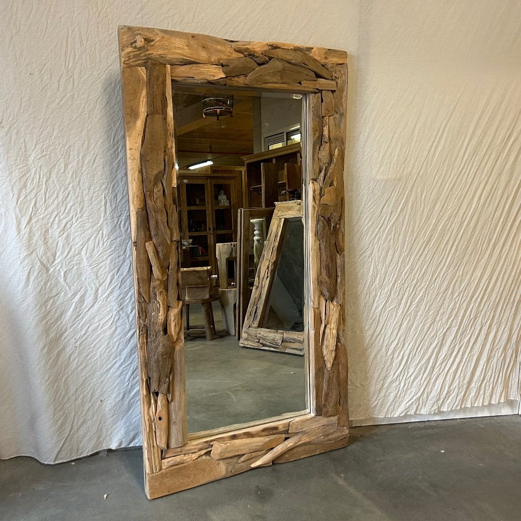spiegel facet met teak lijst 150 x 80 cm - Gratis bezorgd, Huis en Inrichting, TTM Wonen, Meubels – (Perzische) Tapijten en Woonaccessoires