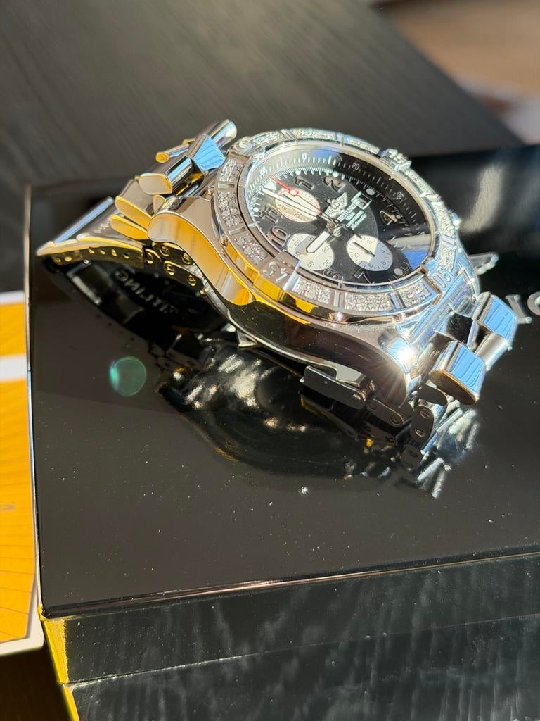 Breitling Super Avenger A13370 Diamond Bezel 2009, Ophalen, Staal, Breitling, Polshorloge
