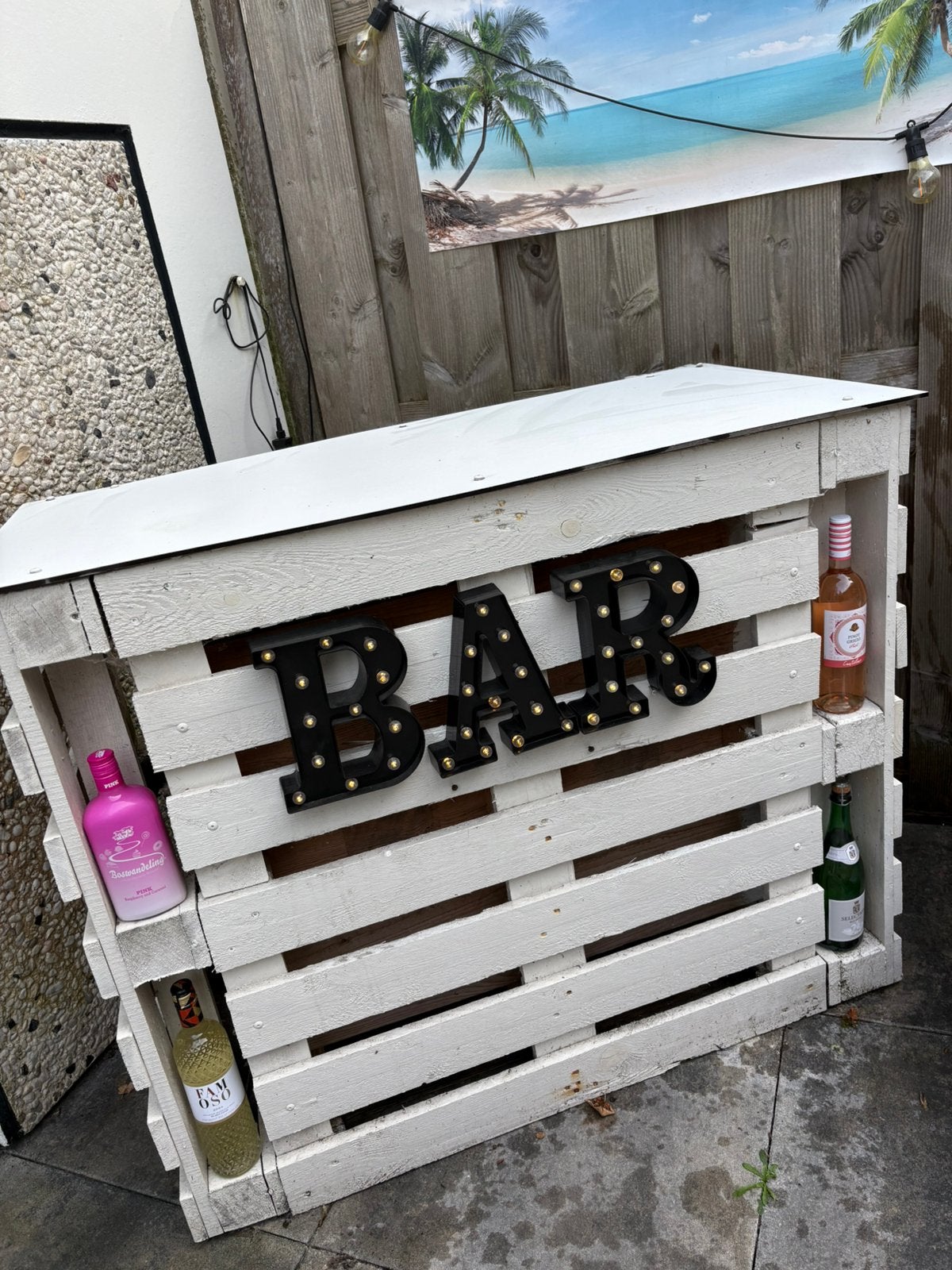 Pallet bar incl verlichting, Ophalen, Gebruikt, 125 cm of meer, Overige houtsoorten