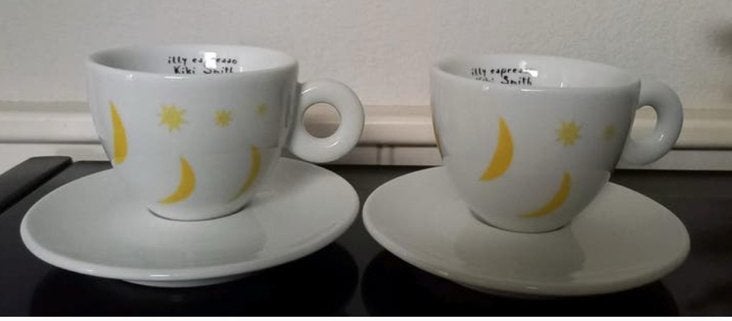 Illy cappuccino kop en schotels maan/sterren Kiki Smith, Ophalen of Verzenden, Zo goed als nieuw, Overige stijlen, Illy