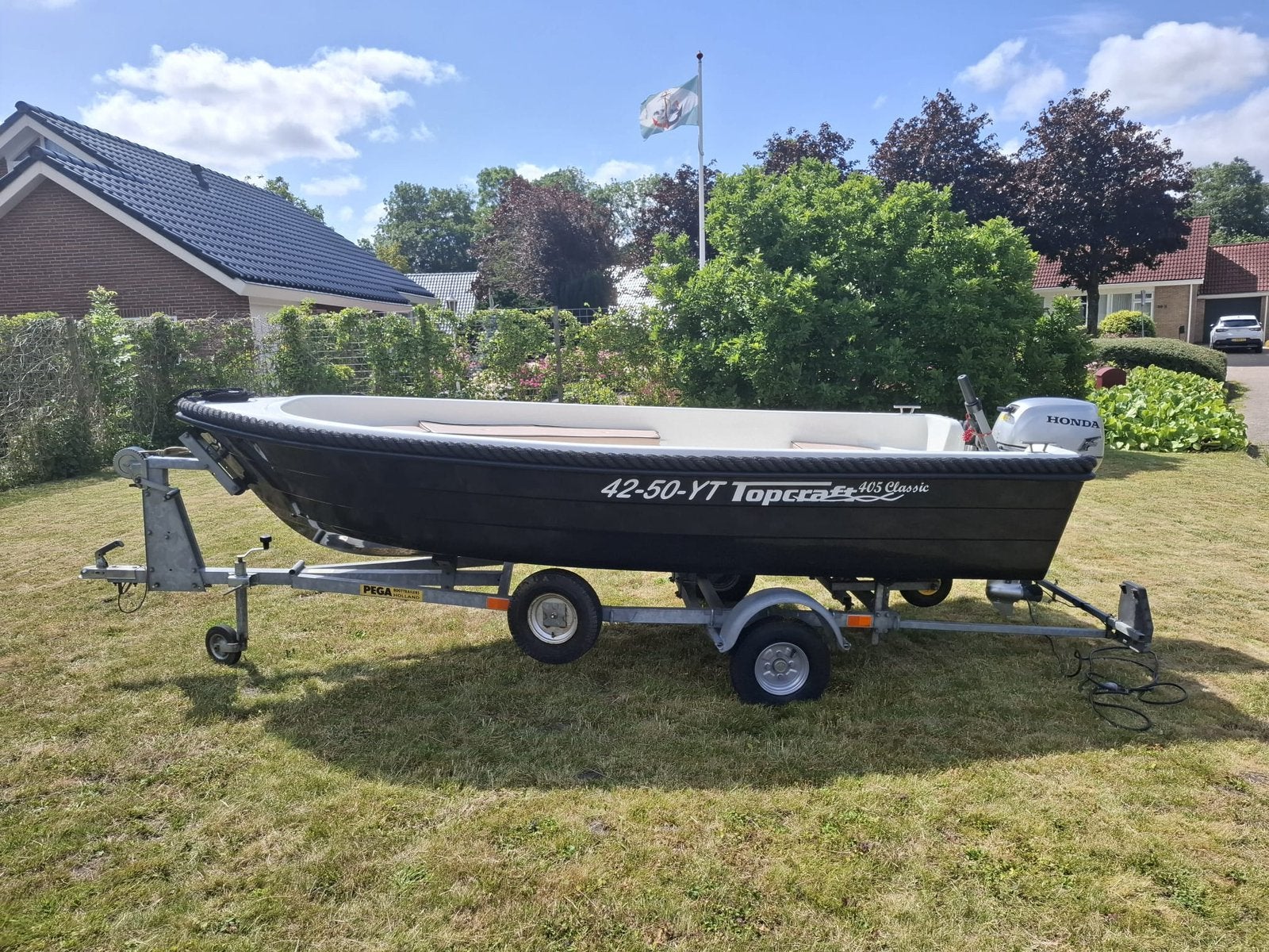 Topcraft 405 classic met trailer en 20 pk Honda, Ophalen, 4 m, Topcraft, Zo goed als nieuw