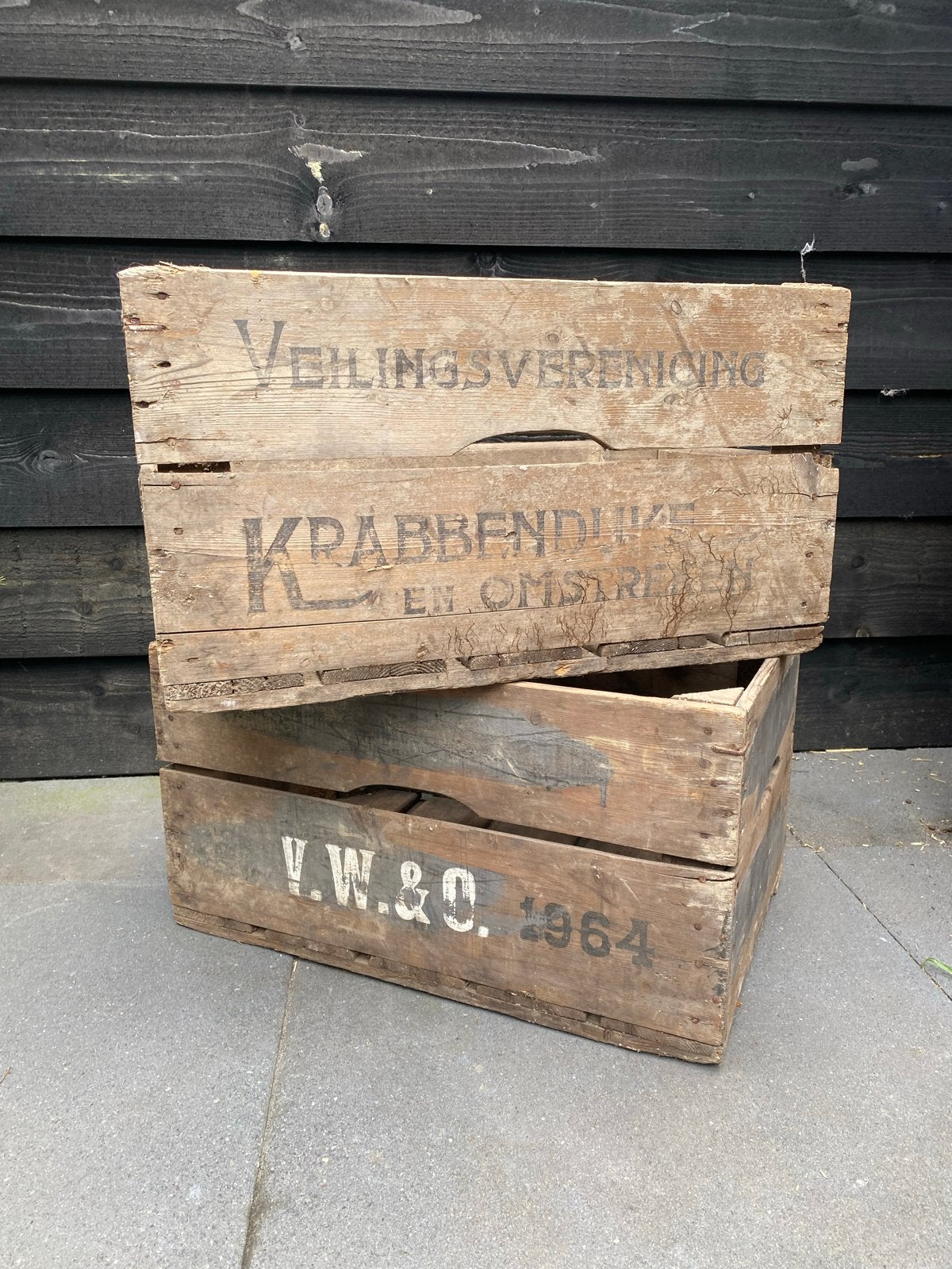 Set van 2 Originele Vintage Houten Fruitkisten / Veilingkist, Ophalen of Verzenden