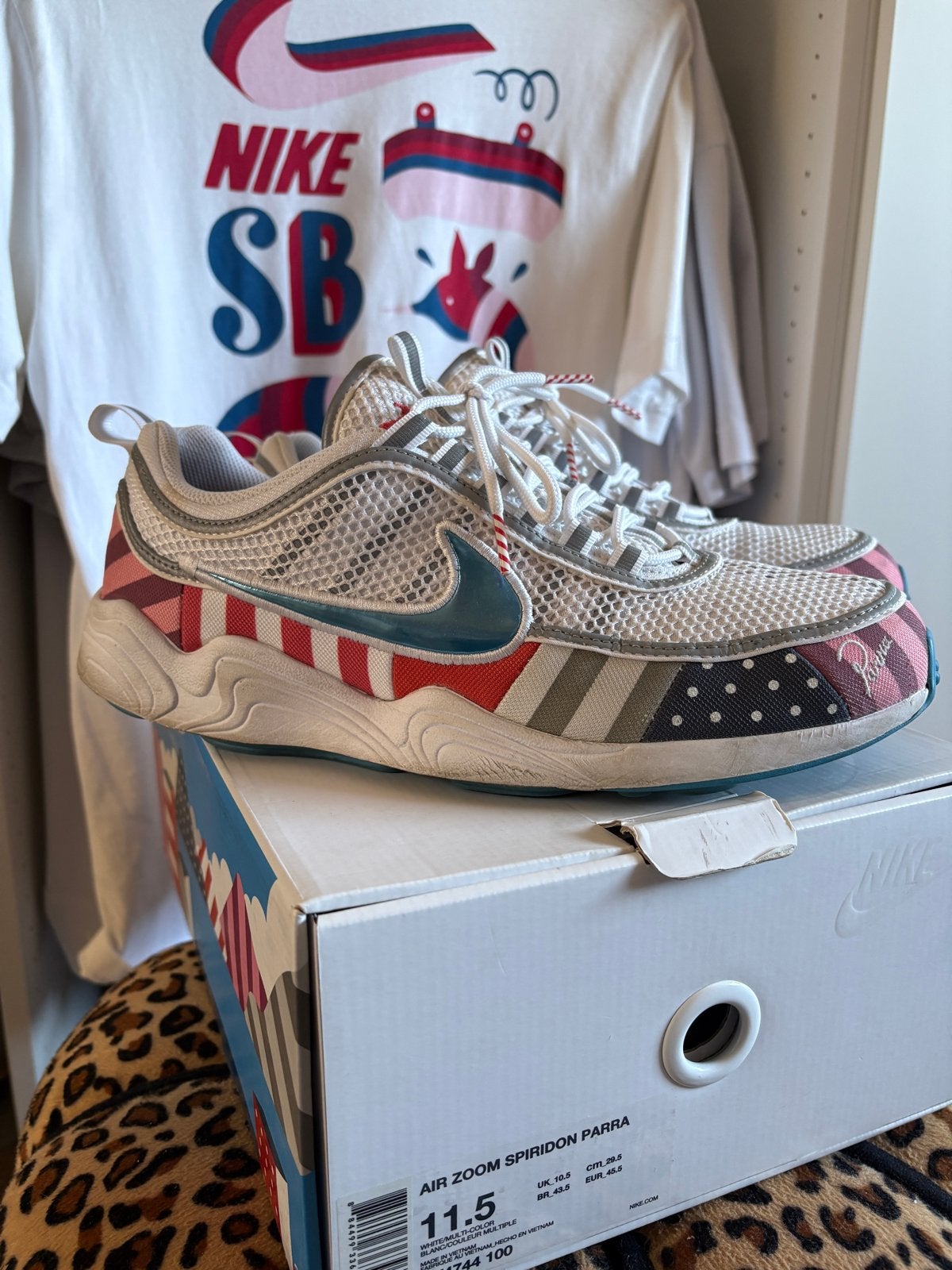 44,5 - Nike Air Zoom Spiridon Parra - Maat 11,5, Ophalen of Verzenden, Gedragen, Overige kleuren, Sneakers of Gympen