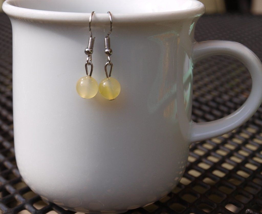 oorbellen van 8 mm kraal licht geel agaat, Sieraden, Tassen en Uiterlijk, Oorbellen, Overige materialen, Hangers, Geel, Nieuw