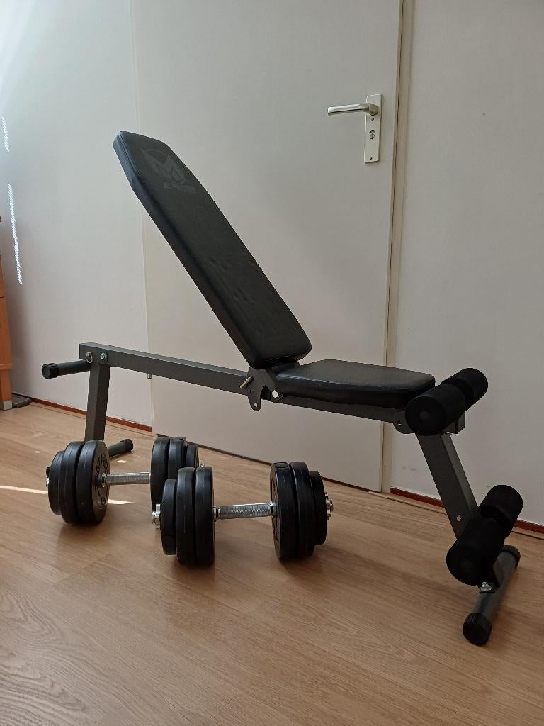 halter- en buikspierbank + dumbbells verstelbaar, Ophalen, Zo goed als nieuw, Benen, Fitnessbank