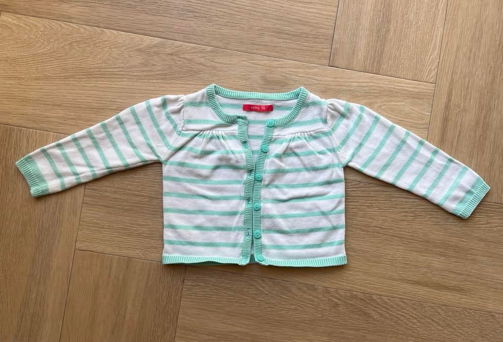 Vestje, wit / groen gestreept van de hema, in maat 74, Kinderen en Baby's, Babykleding | Maat 74, Ophalen of Verzenden, Zo goed als nieuw