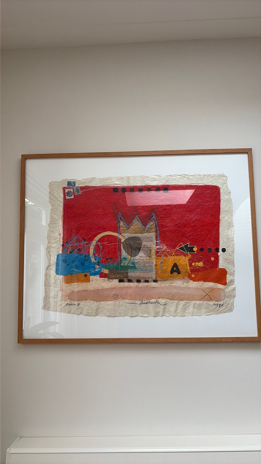Theo Koster - India II / abstract schilderij met lijst, Antiek en Kunst, Ophalen, Abstract, Hout, Ingelijst