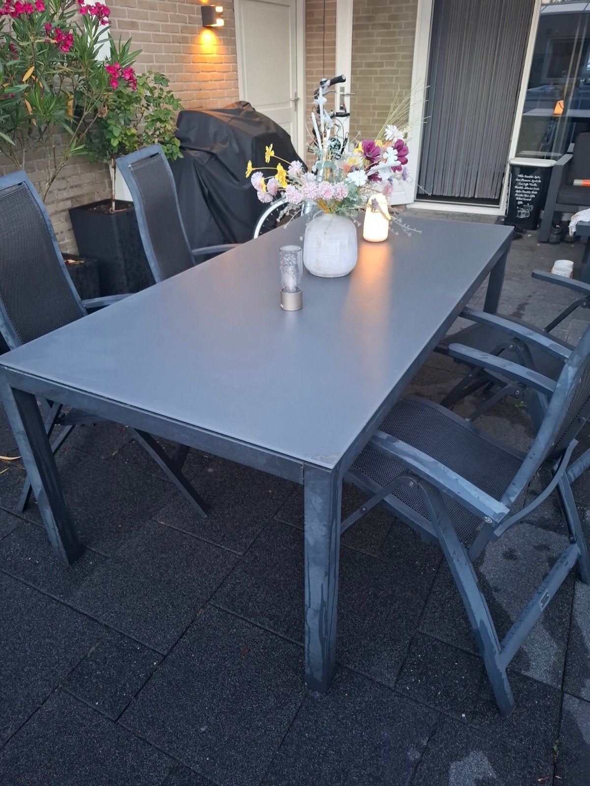 Bois Le Duc tuinset: tafel en 4 stoelen, Tuin en Terras, Ophalen, Gebruikt, Rechthoekig, Aluminium