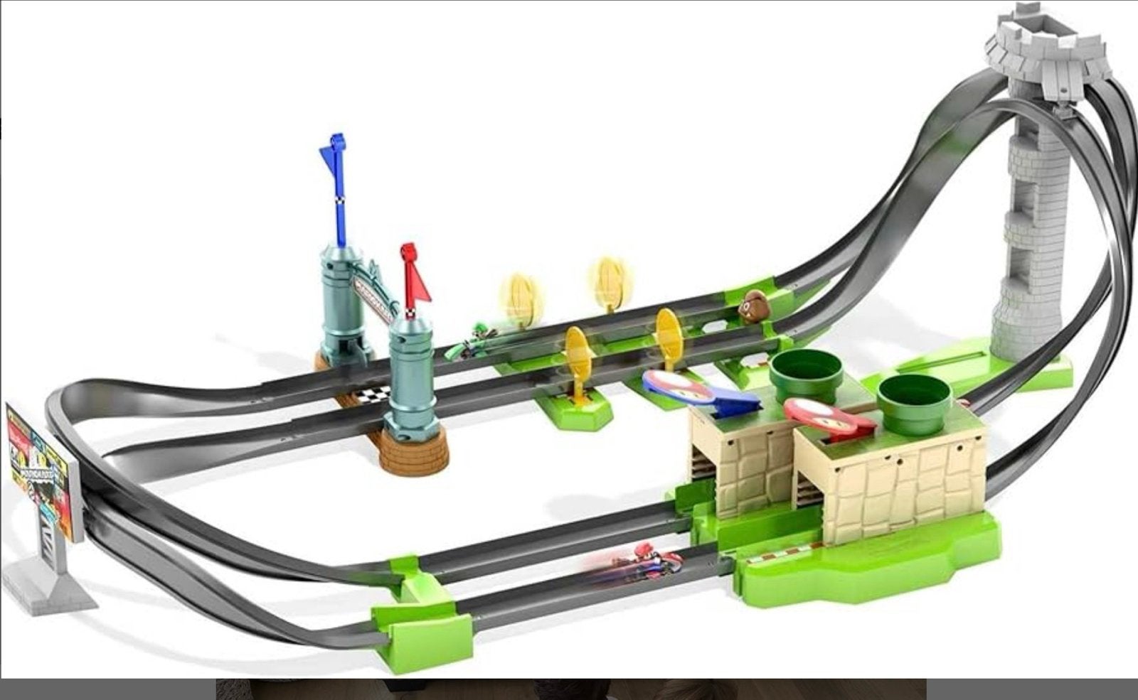 Mario Kart Racebaan met Mario en Luigi auto's, Ophalen, Hot Wheels, Met looping, Elektrisch