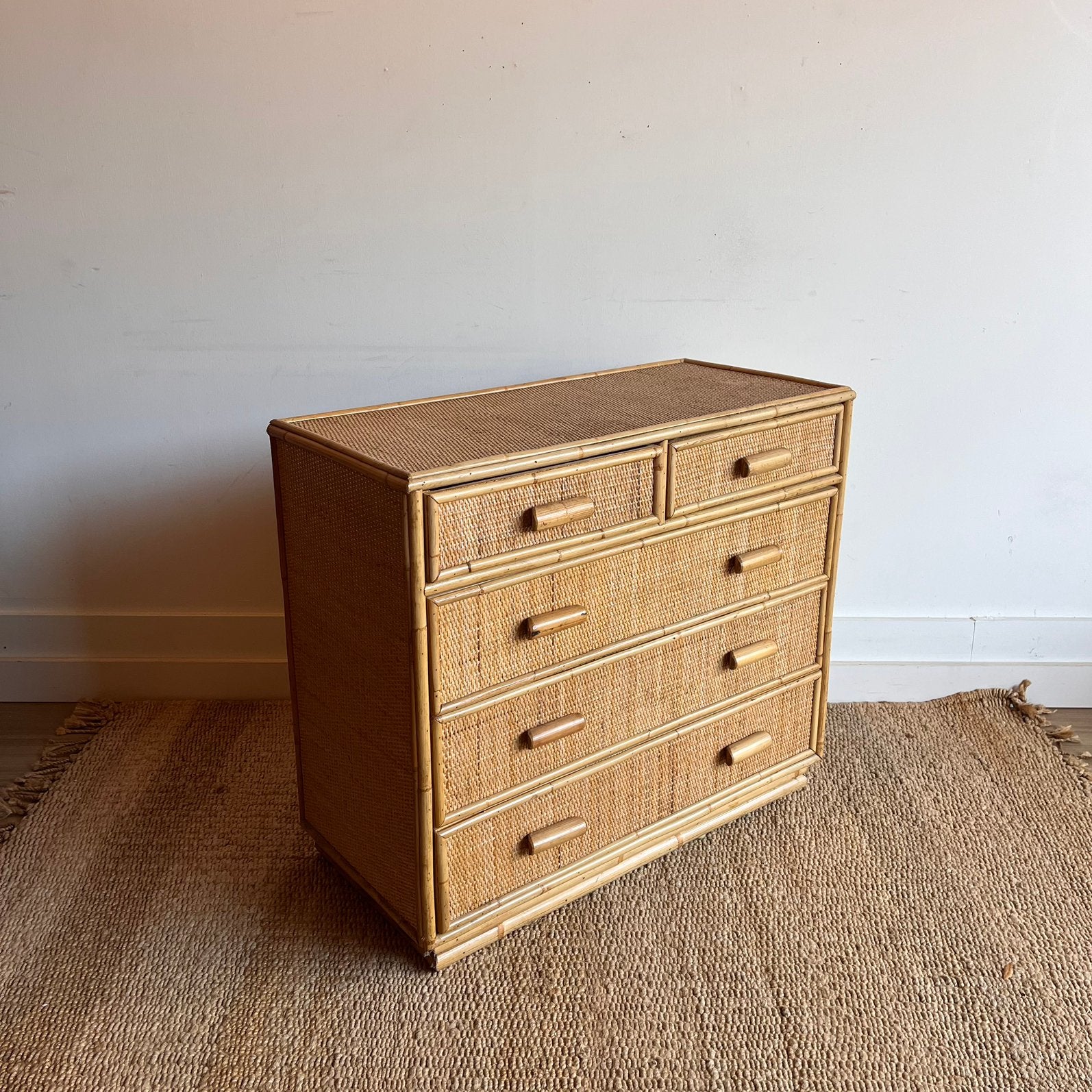 Rotan bamboe ladekast commode vintage, Huis en Inrichting, Kasten | Ladekasten, Ophalen, 5 laden of meer, Vintage, 50 tot 100 cm