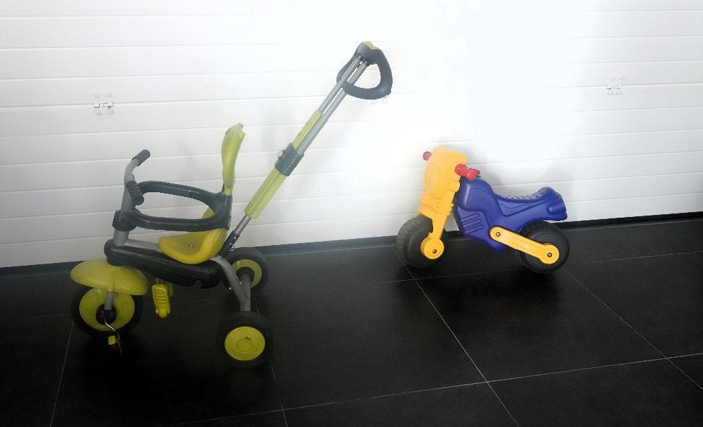 loopfiets en driewieler met duwstang, Ophalen, Gebruikt, Duwstang