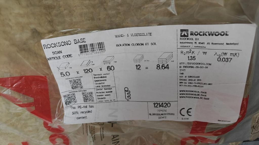 Rockwool Rocksono Base isolatie (bijna vol pak), Doe-het-zelf en Verbouw, Isolatie en Afdichting, Ophalen