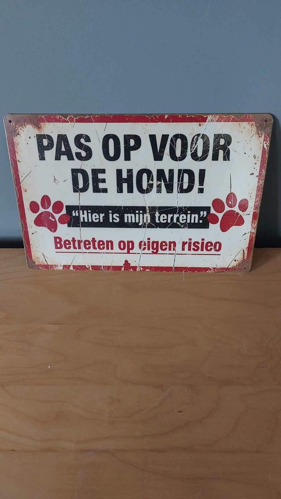 Bord "Pas op voor de hond!" 20x30cm, Vintage, Meerkleurig, Nieuw, Ophalen of Verzenden