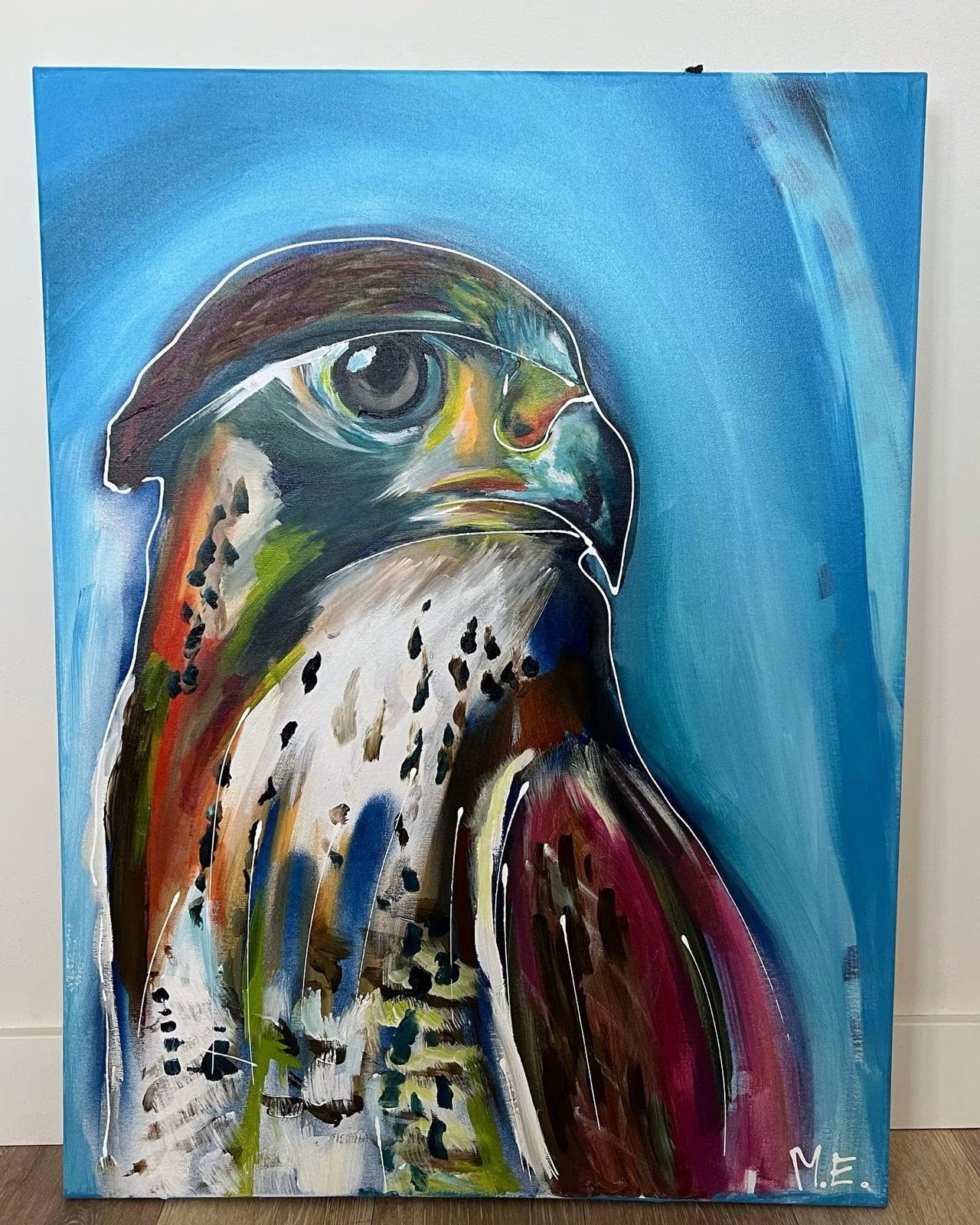 Schilderij "Eagle Eye" van M.E. (Malou Etienne Boer), Acrylverf, Handgeschilderd, Ophalen of Verzenden, Dieren