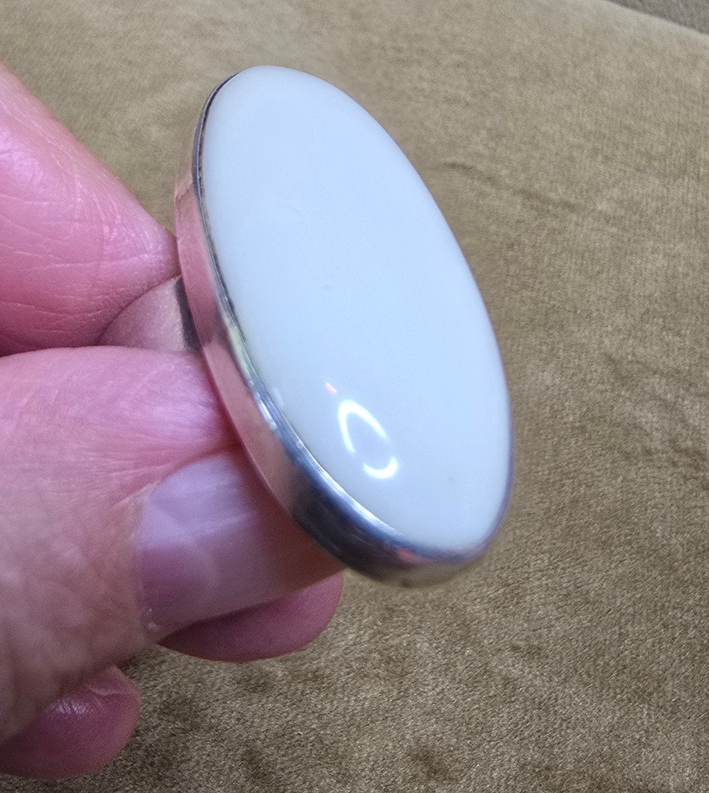 zilveren ring met ivoor kleurige steen, Verzenden, Zilver, Zilver, Dame