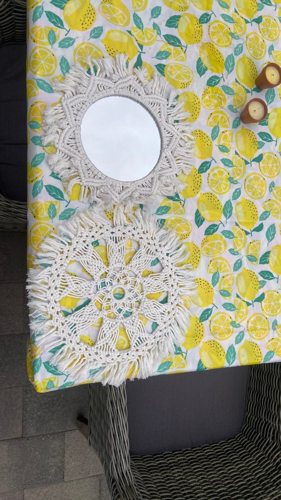 Nieuwe spiegel en macrame, Ophalen, Zo goed als nieuw