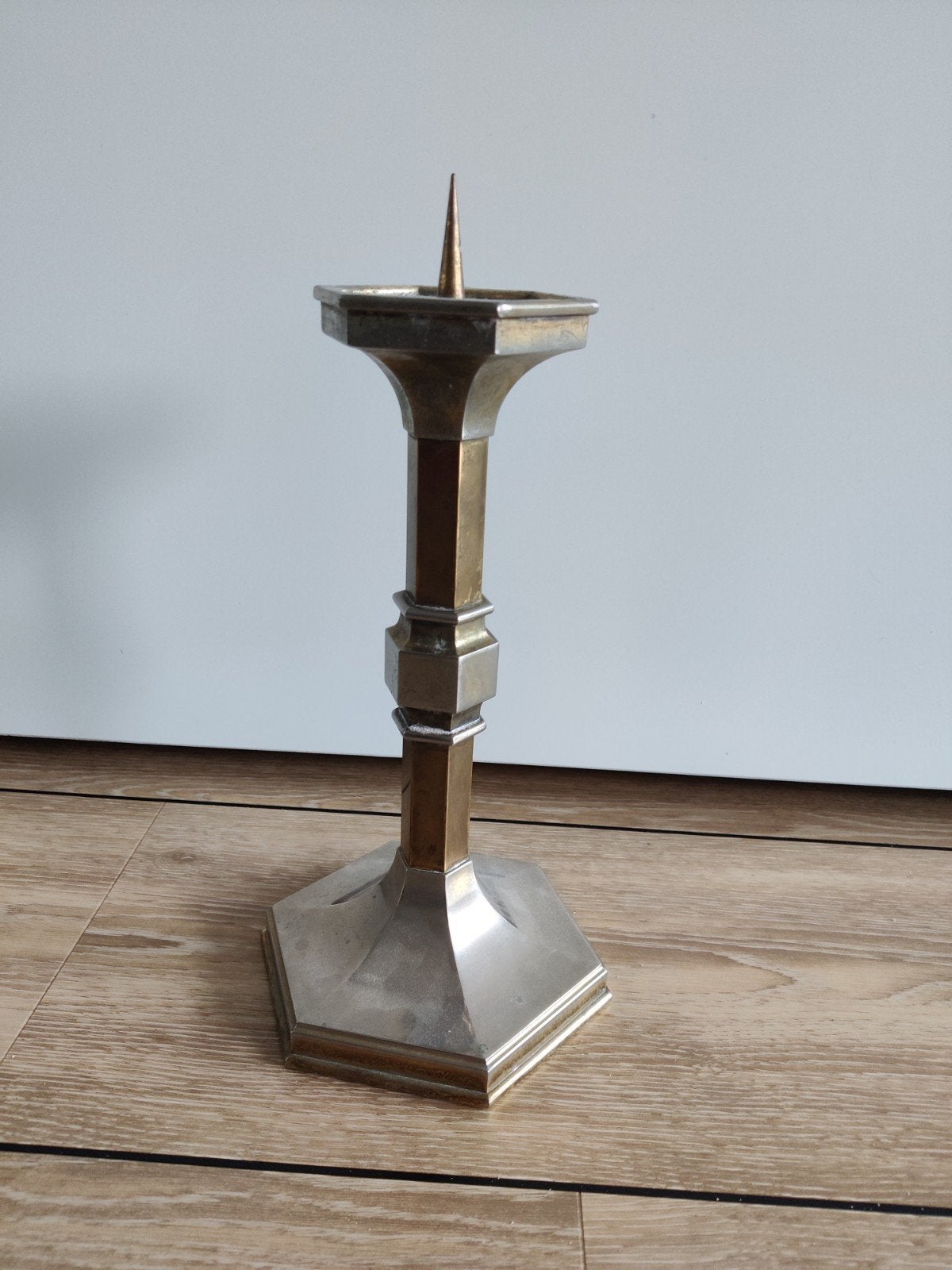 Antieke engelse silverplate kandelaar mid century stijl, Ophalen of Verzenden, Koper of Brons