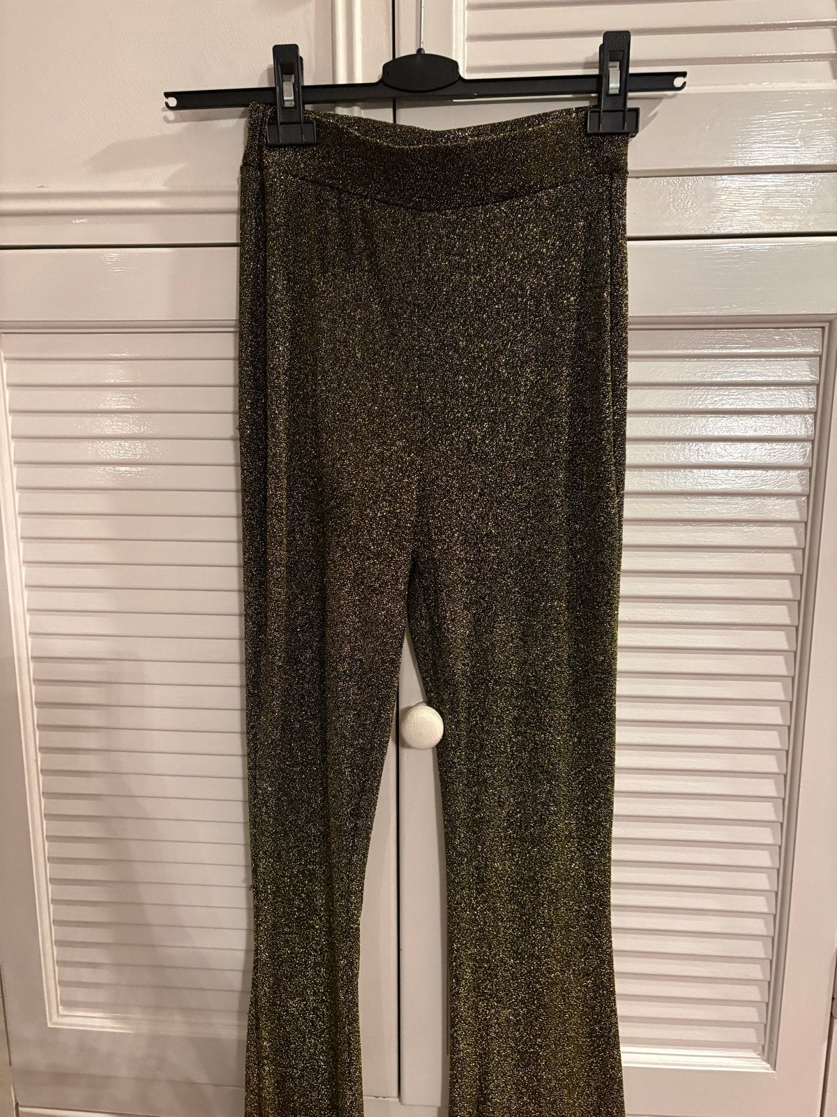 Gouden glitter broek en top set - Maat S, Ophalen of Verzenden, Zo goed als nieuw, Maat 36 (S), Lang