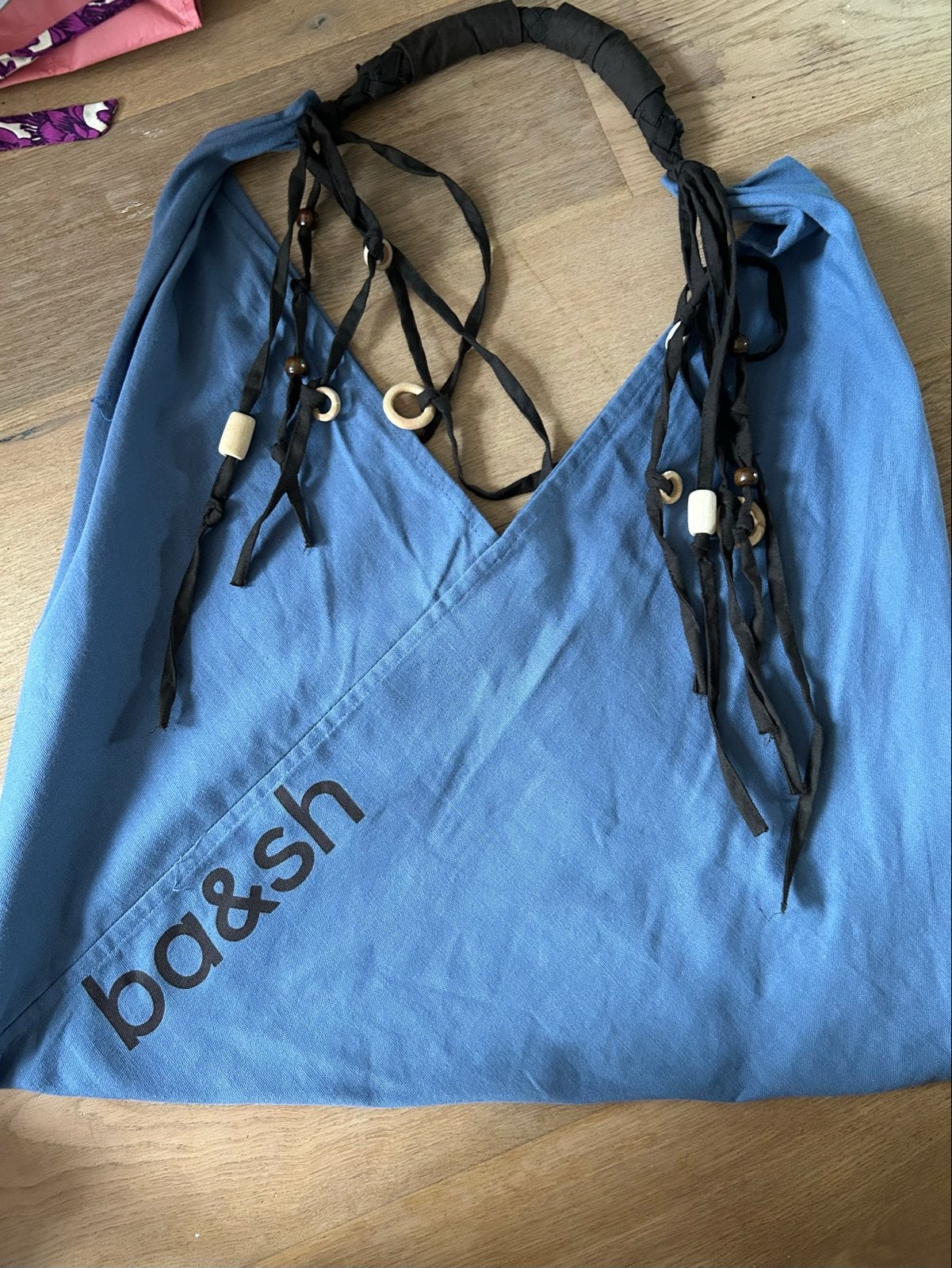 Ba&sh shopper tas blauw met kralen en linten, Sieraden, Tassen en Uiterlijk, Verzenden, Blauw, Shopper