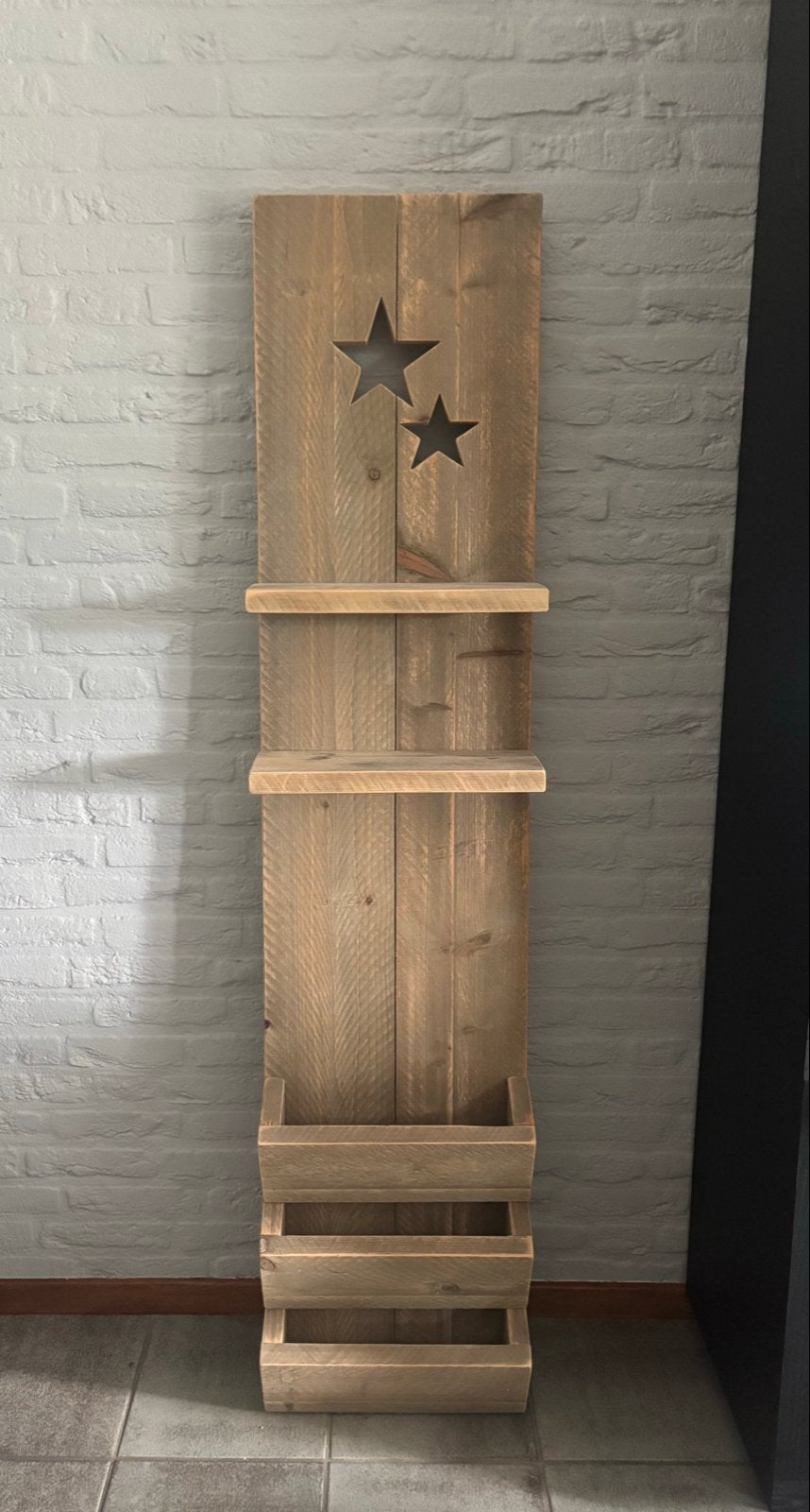 Wandpaneel met planken en tijdschriftenhouder, Ophalen, Zo goed als nieuw