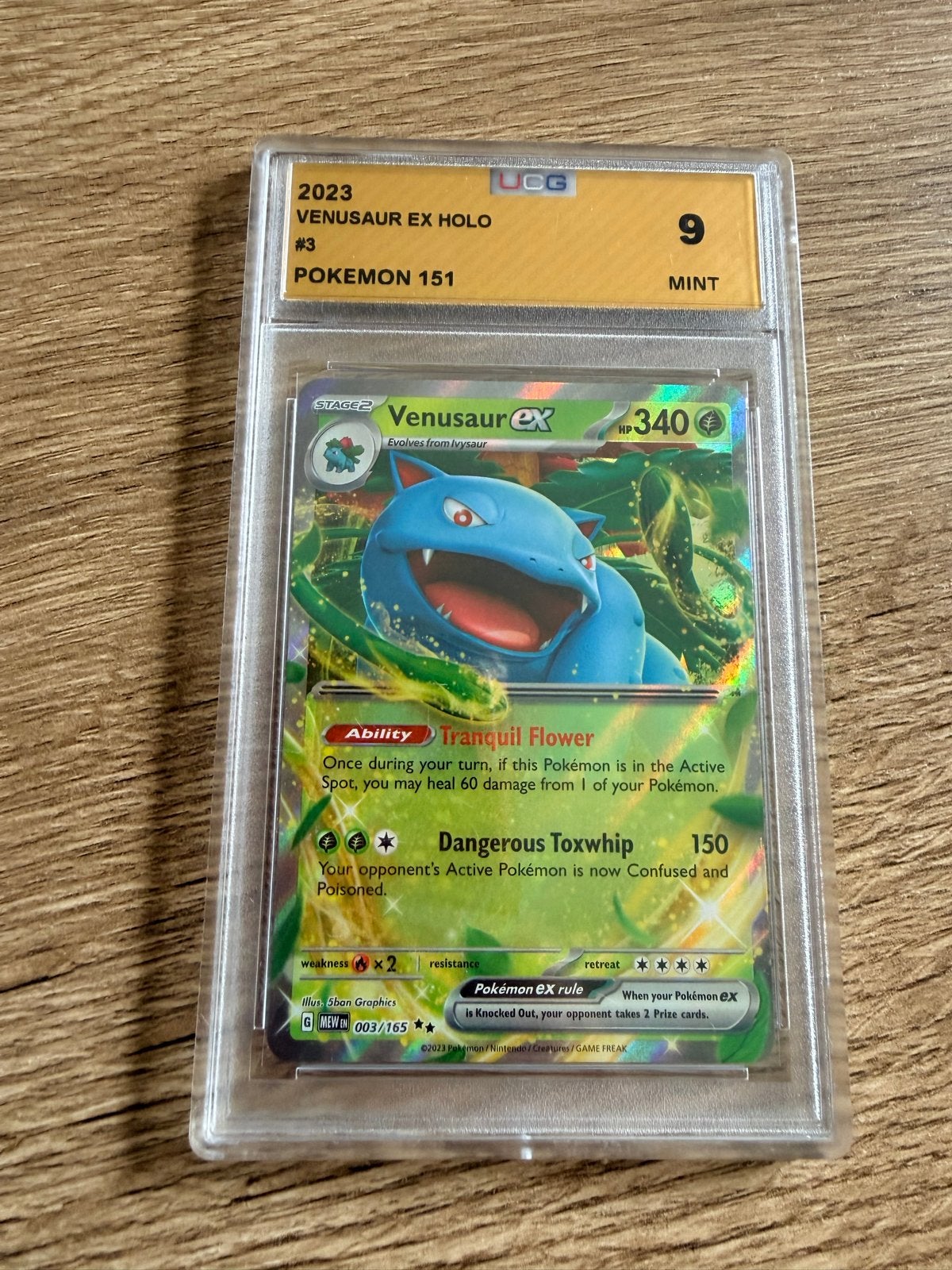 Venusaur ex Holo UCG 9 Mint Pokémon 151, Ophalen of Verzenden, Zo goed als nieuw, Losse kaart, Foil