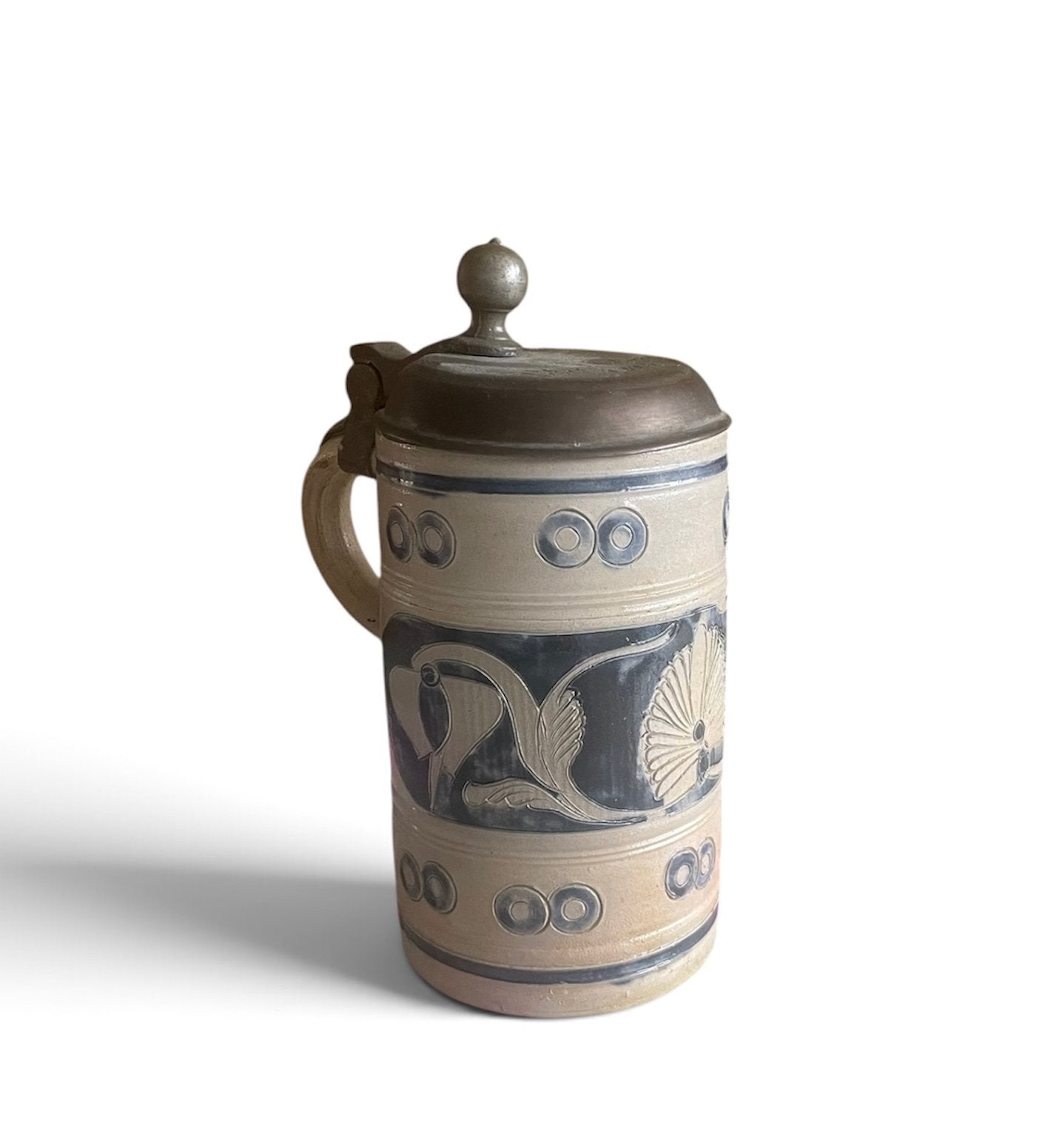 Antieke Westerwald Bierpul 1790-1825 met floraal decor, Ophalen of Verzenden