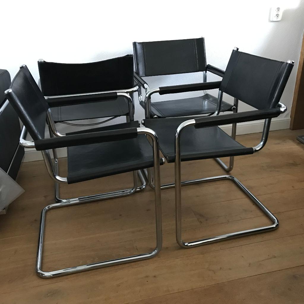 4 Vintage Mart Stam S34 Linea Veam stoel stoelen Italy 1970, Huis en Inrichting, Stoelen, Ophalen, Gebruikt, Zwart, Nvt