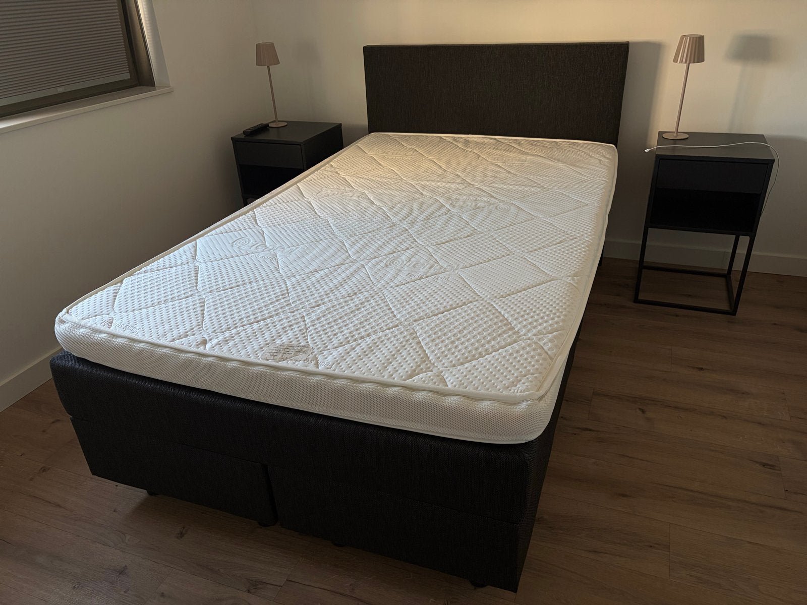 Boxspring 210x120 cm met topper en hoofdbord, Huis en Inrichting, Slaapkamer | Bedden, Ophalen, Gebruikt, 210 cm, Twijfelaar