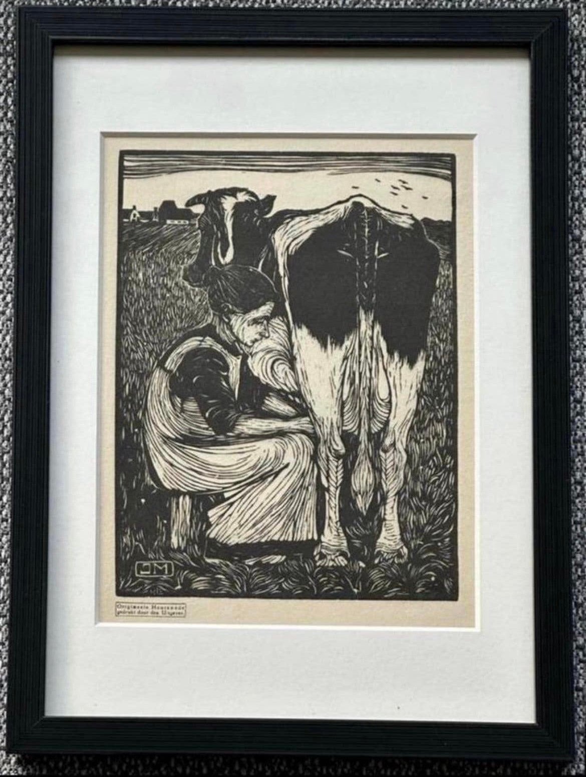 Jan Mankes 1889-1920 / Houtsnede Koemelkster 1927, Antiek en Kunst, Ingelijst, Verzenden, 23 cm, Houtsnede