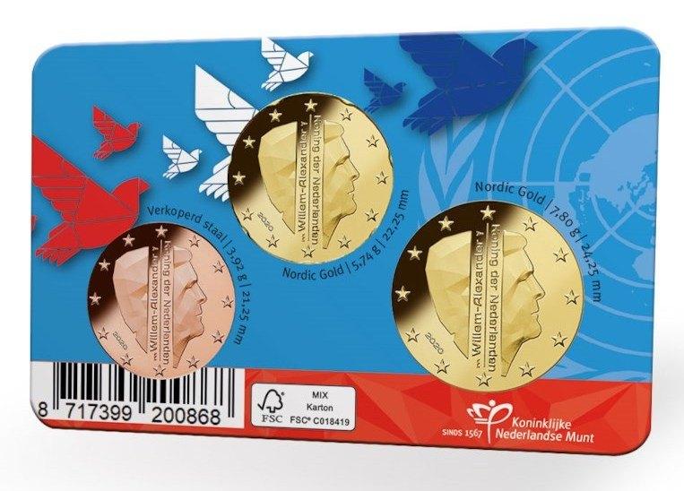 5, 20 en 50 Eurocent Nederland 2020 - BU Coincard 75 jaar VN, Verzenden, Overige landen, Overige waardes, Setje
