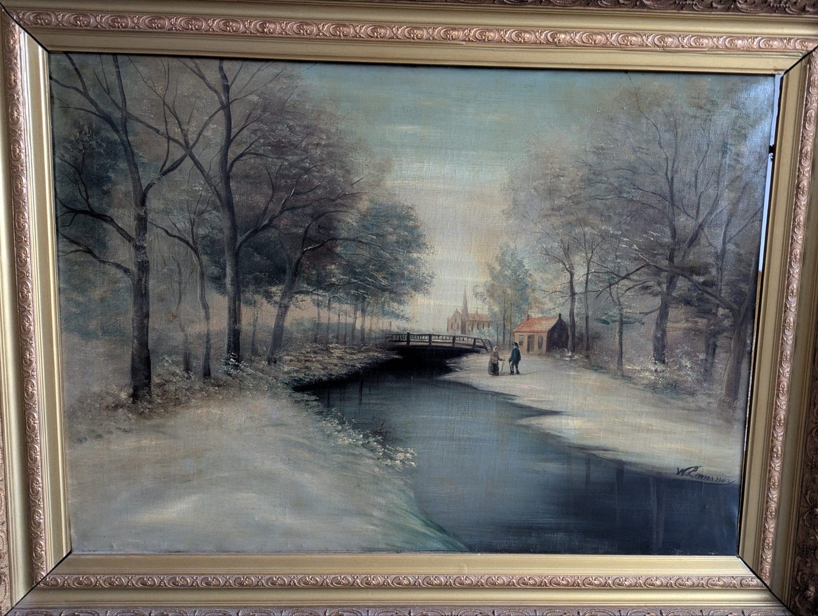 Schilderij met winterlandschap, Antiek en Kunst, Kunst | Schilderijen | Klassiek, Ophalen