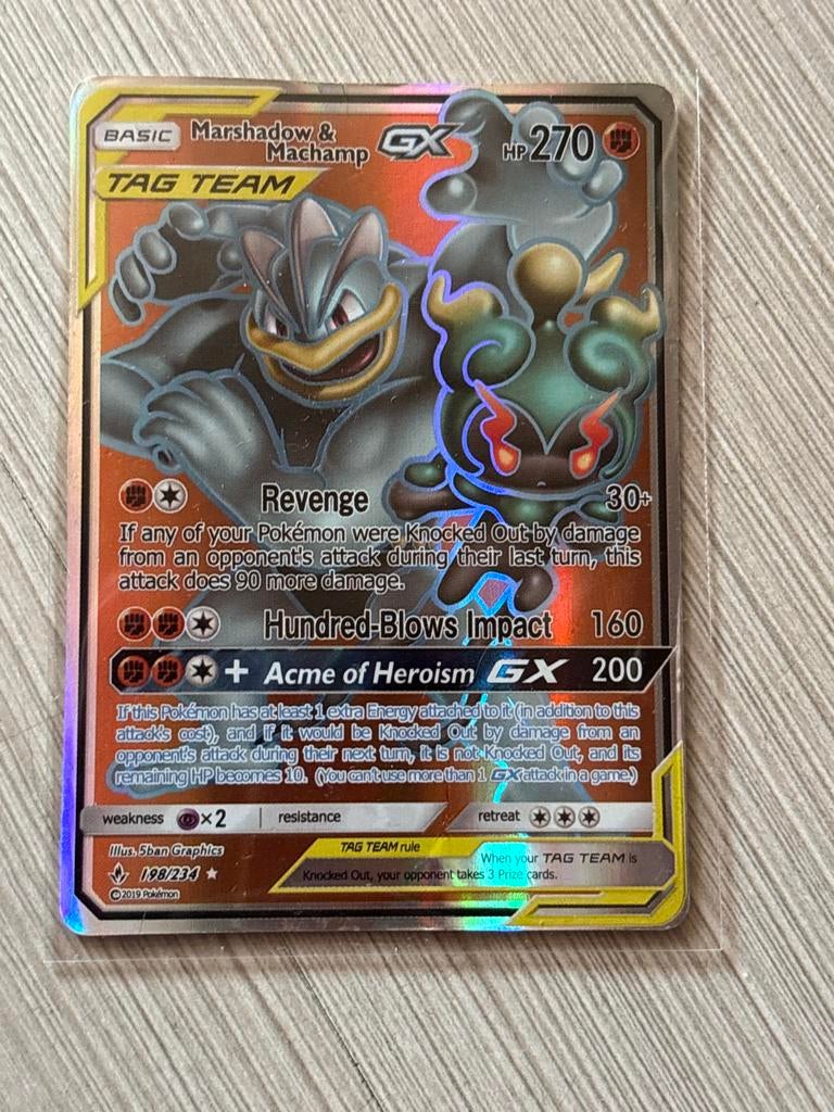 Marshadow & Machamp GX Pokémon Kaart (198/234) - NM, Hobby en Vrije tijd, Verzamelkaartspellen | Pokémon, Zo goed als nieuw, Losse kaart